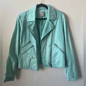 TALL Turquoise Suede Jacket with Zippers and Pockets